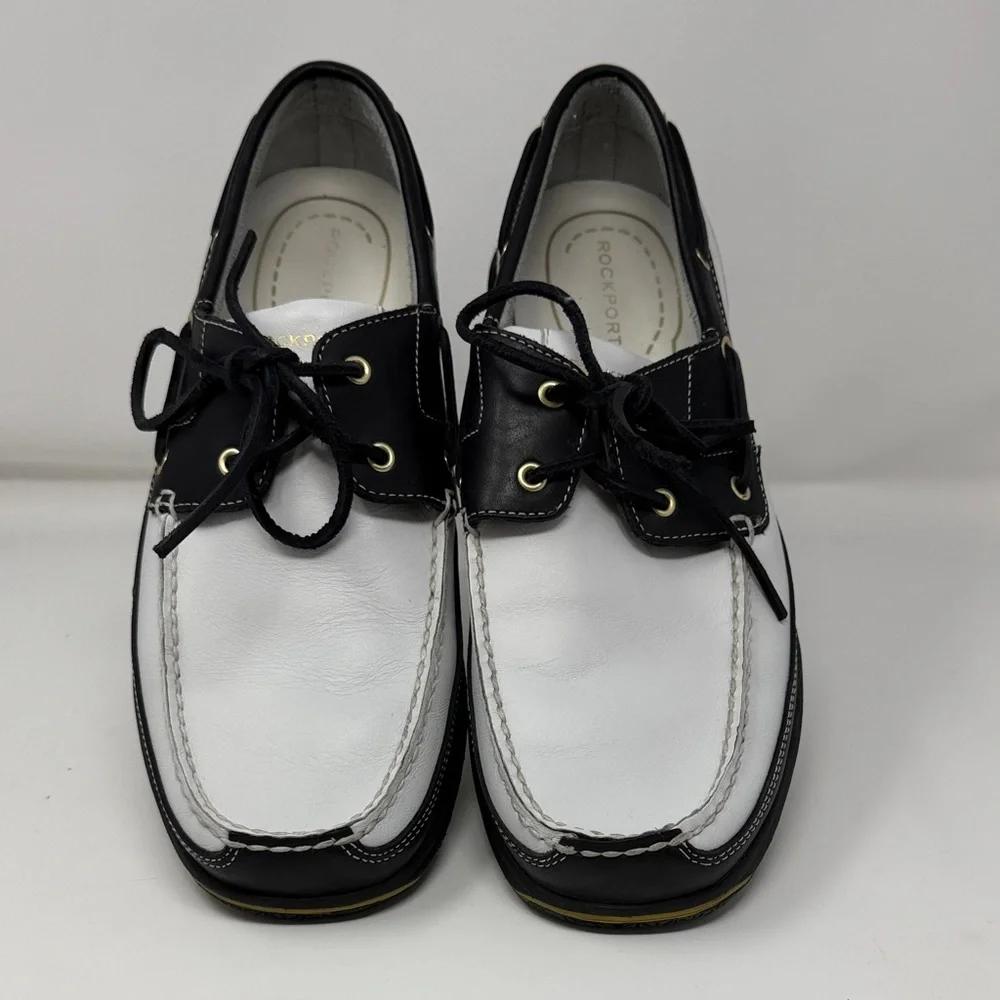 Rockport Leather Black and White Boat Shoes